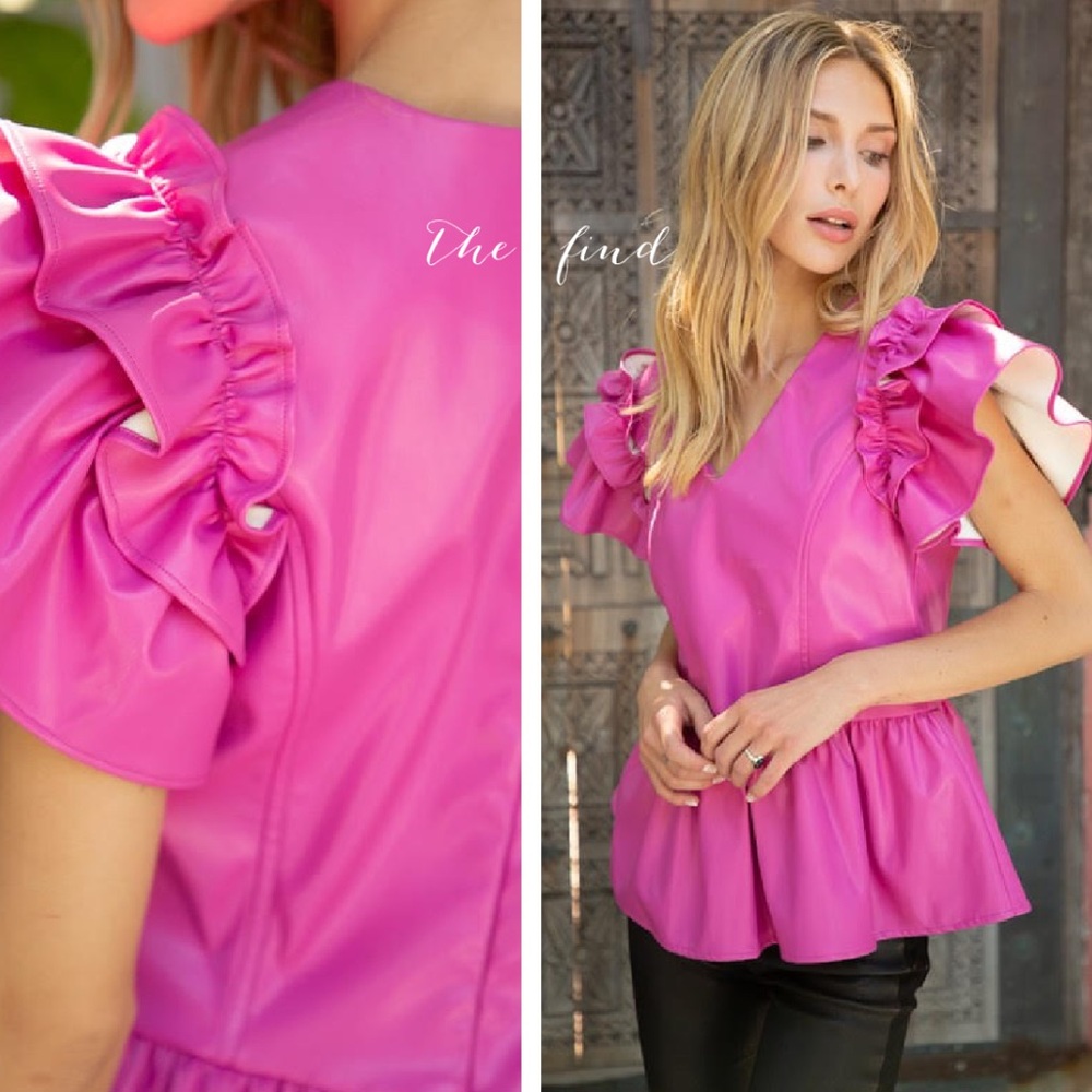 Hot pink purple ruffle pleather